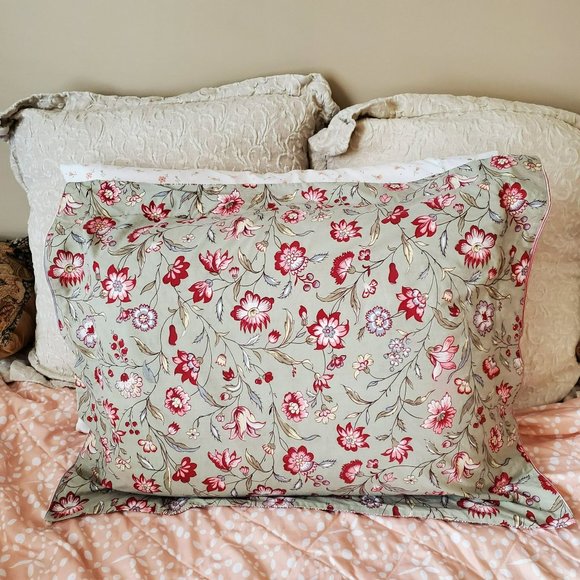 Pottery Barn Bedding Pottery Barn Reversible Pillow Sham Cranberry Red Periwinkle Green